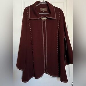 Patricia Nash Hand Laced Cape Filagree Clasp Vintage Style Deep Burgundy XS/S